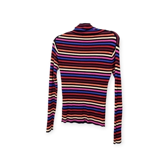Trina Turk - Black & Multicolored Striped Ribbed Turtleneck size large - Picture 4 of 5